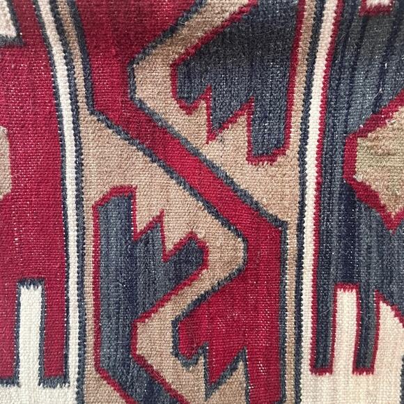 Southwestern Kelim Saddle Blanket Woven Tote Bag Purse Tooled Leather Trim - Picture 4 of 11